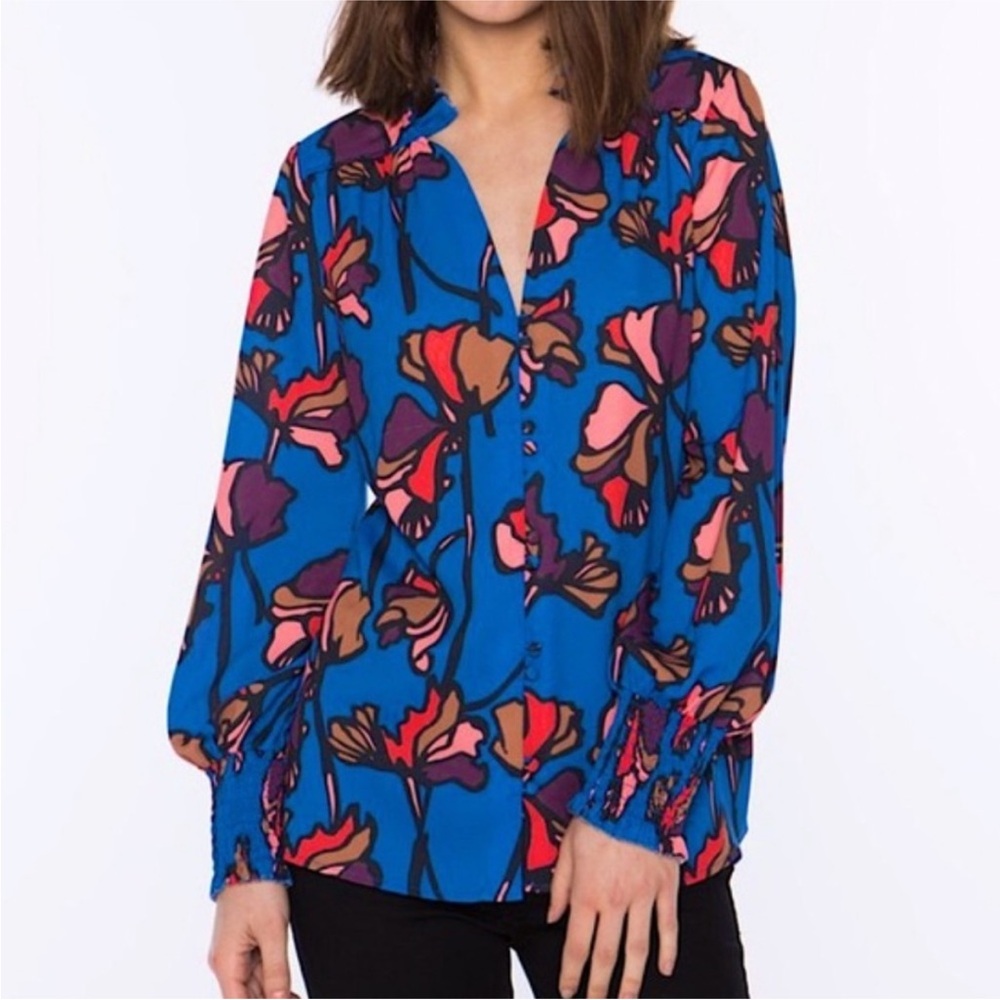 CROSBY by Mollie Burch Adair Blue Floral Blouse